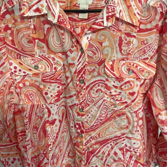 Chico’s Button Up Coral Shirt Size M - Picture 3 of 9
